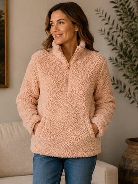 Soma fuzzy Cozy Half-Zip Sherpa Pullover Jacket - Peach 🍑 size M